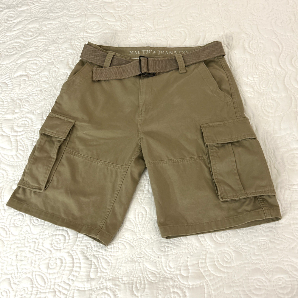 Nautica Cargo Shorts Mens 32W Brown Flat Front Cotton Belted Outdoor Utility EUC